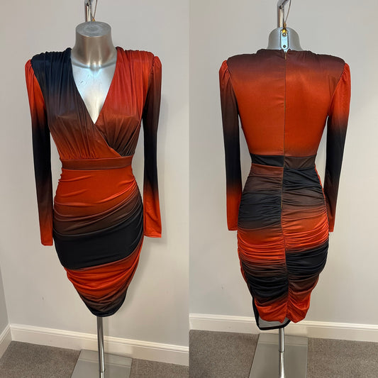 Girl in mind burnt orange ruched midi dress size 10 brand new with tags