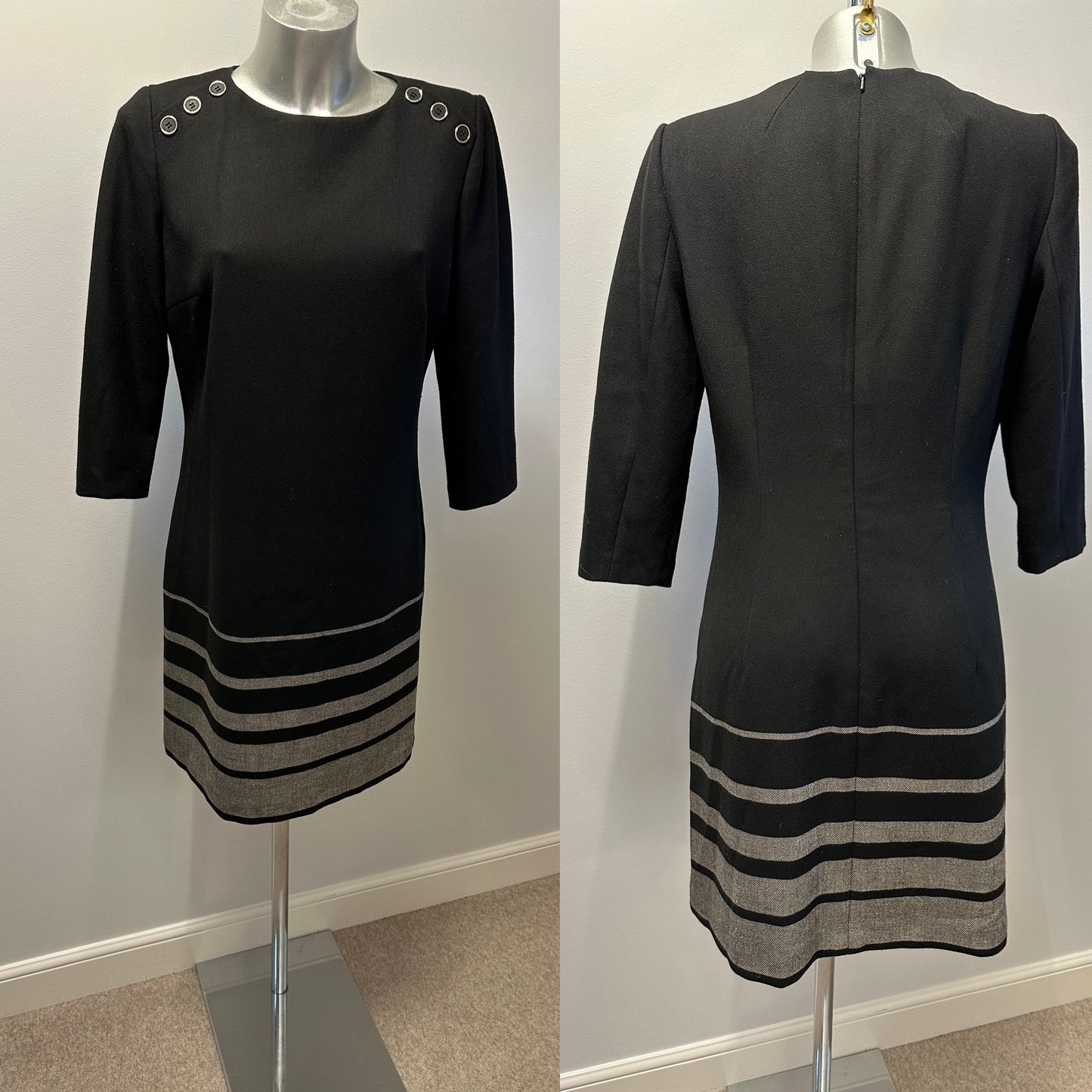 Hobbs black / grey stripe dress size 12