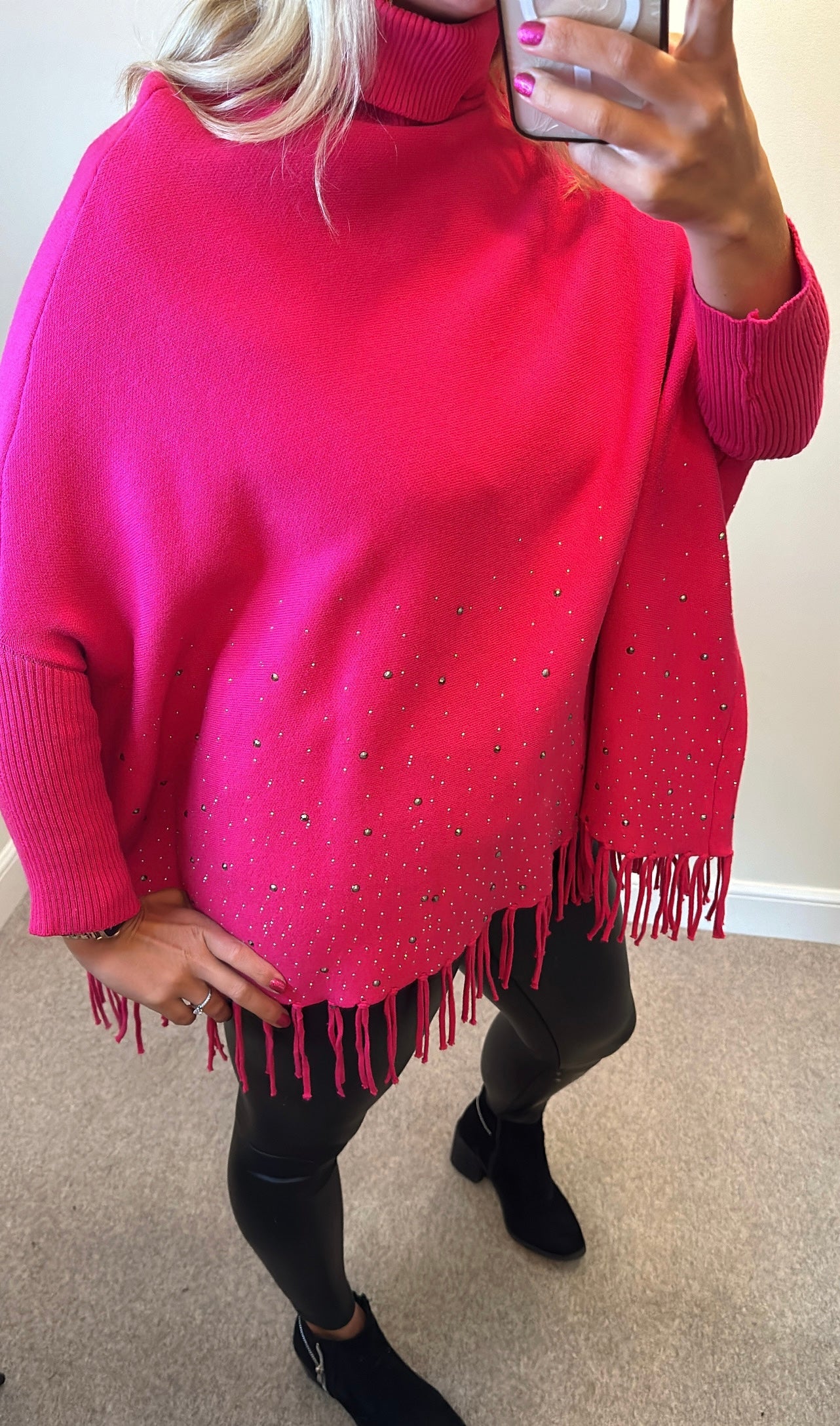 Pink embellished poncho / jumper one size