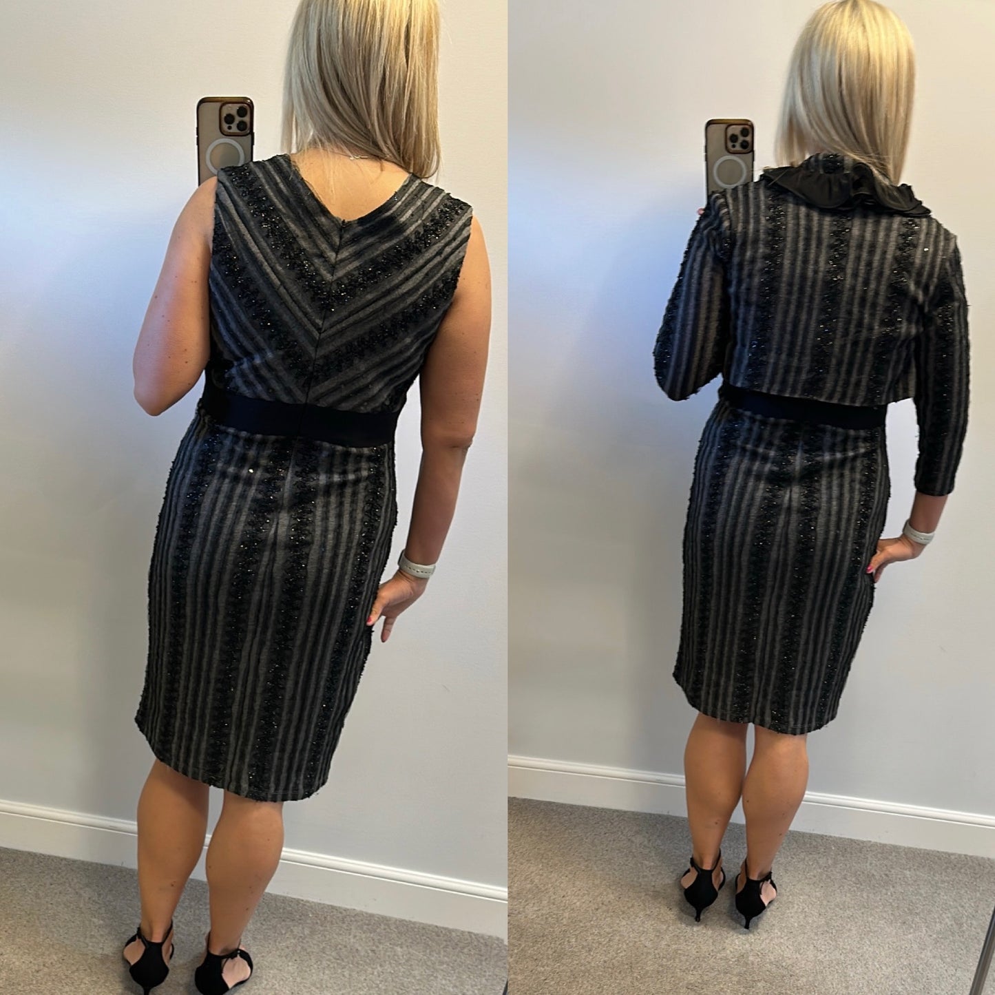 Frank Lyman black and grey embellished dress with bolero size 12