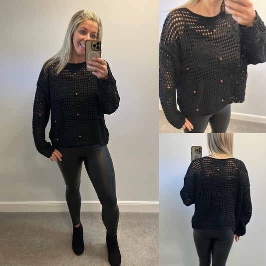 M&S black knit jumper size L would fit upto Size 18