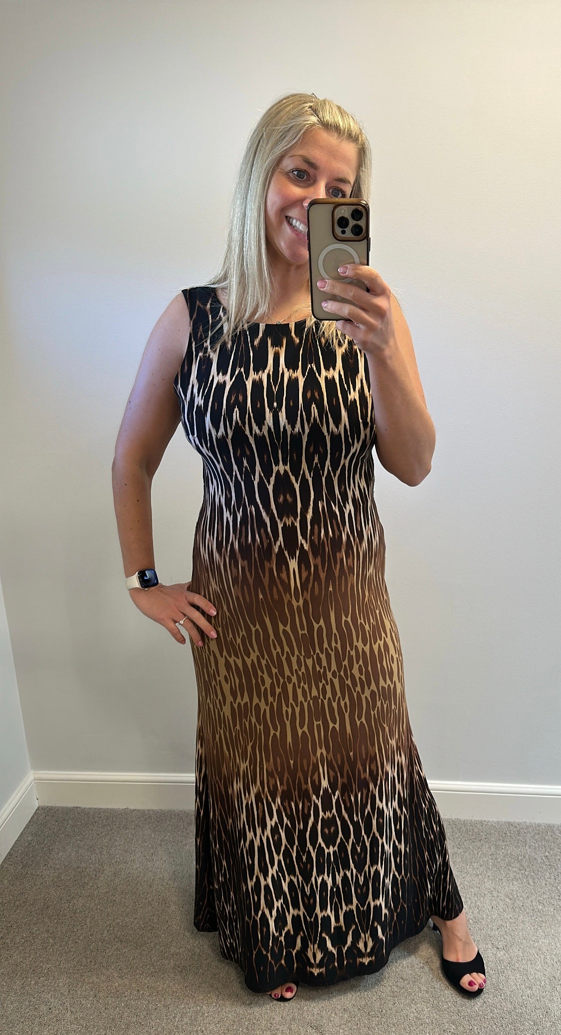 Sandra Darren animal print maxi dress size 14