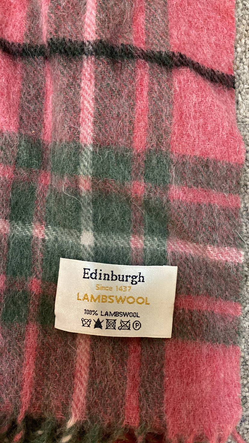 “Edinburgh” pink tartan lambs wool scarf