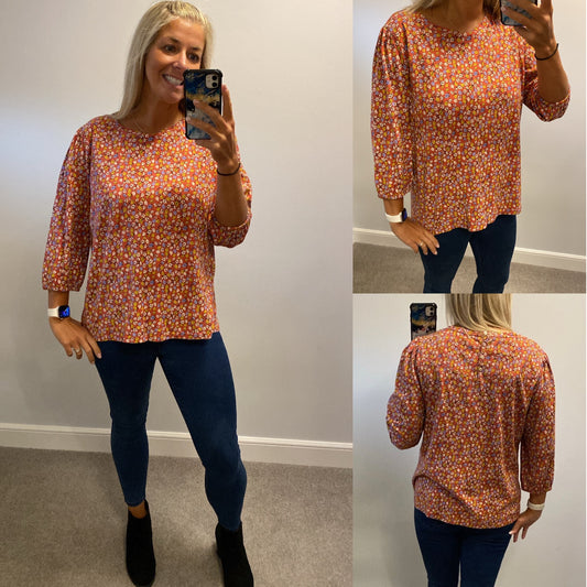 Fat face orange floral top size 16