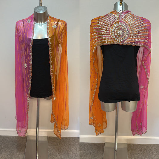Beautiful shawl with intricate embroidered vibrant two-tone design