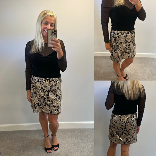 George black and gold sequin skirt size 16