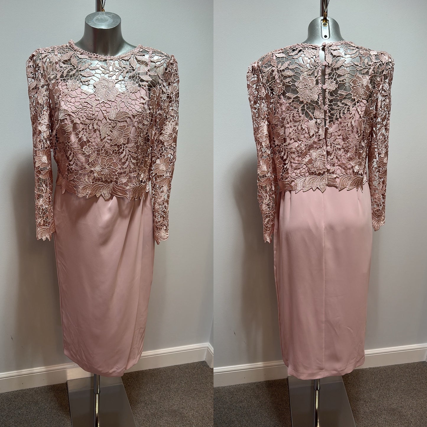 Phase eight rose pink dress with lace top size 12
