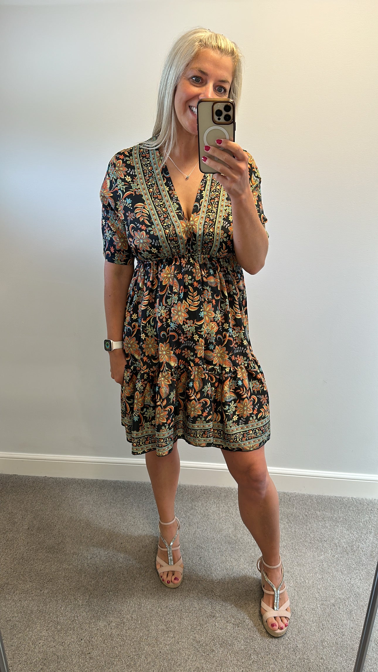 Made with love Black floral dress one size fitting upto size 14