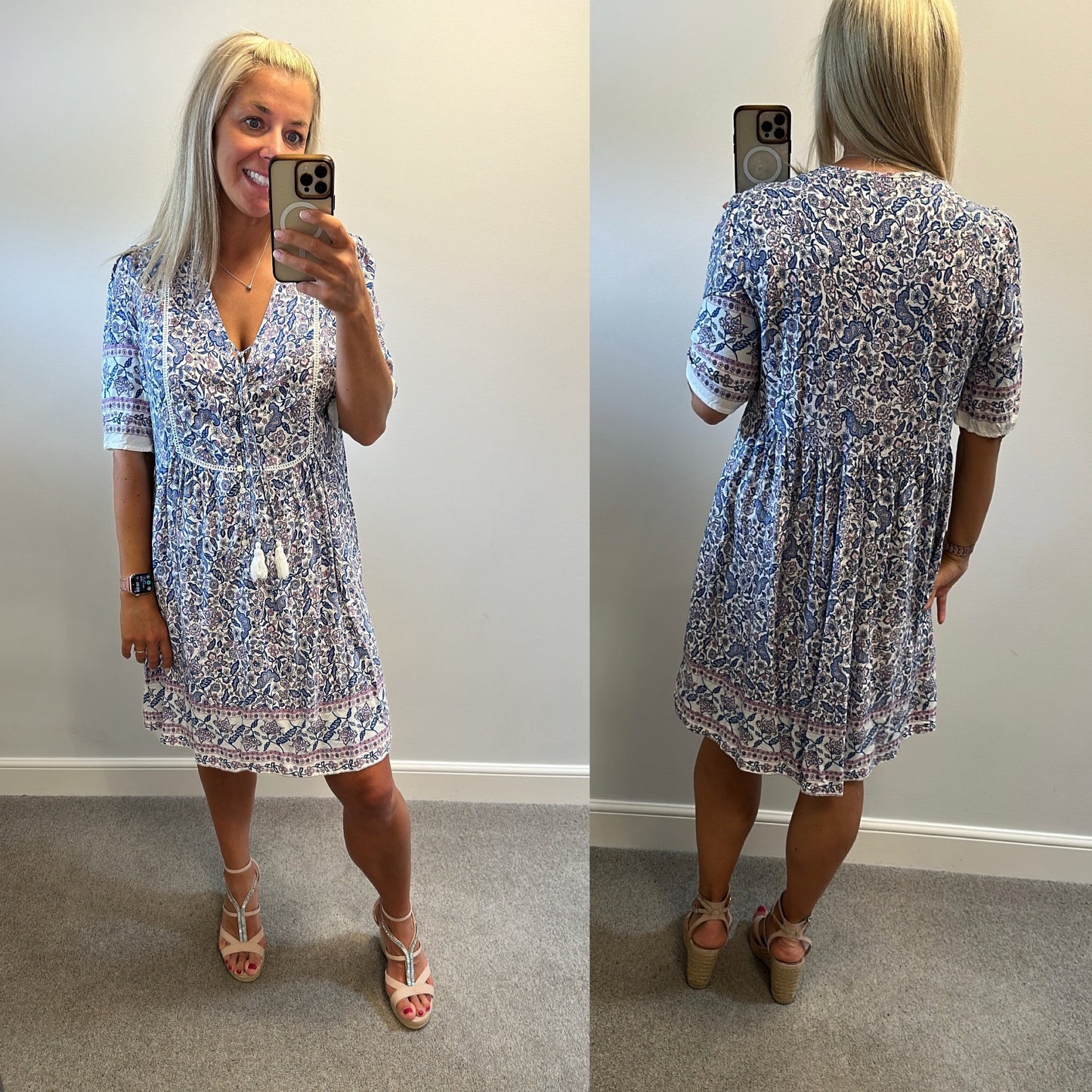 Roman blue paisley print dress with pockets size 18