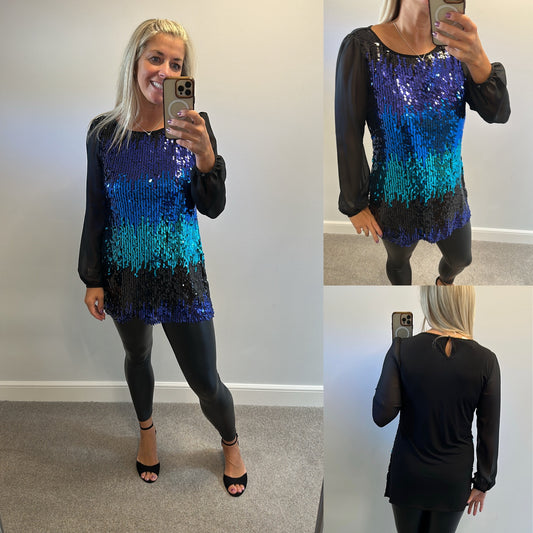 M&Co black and blue sequin top size 12