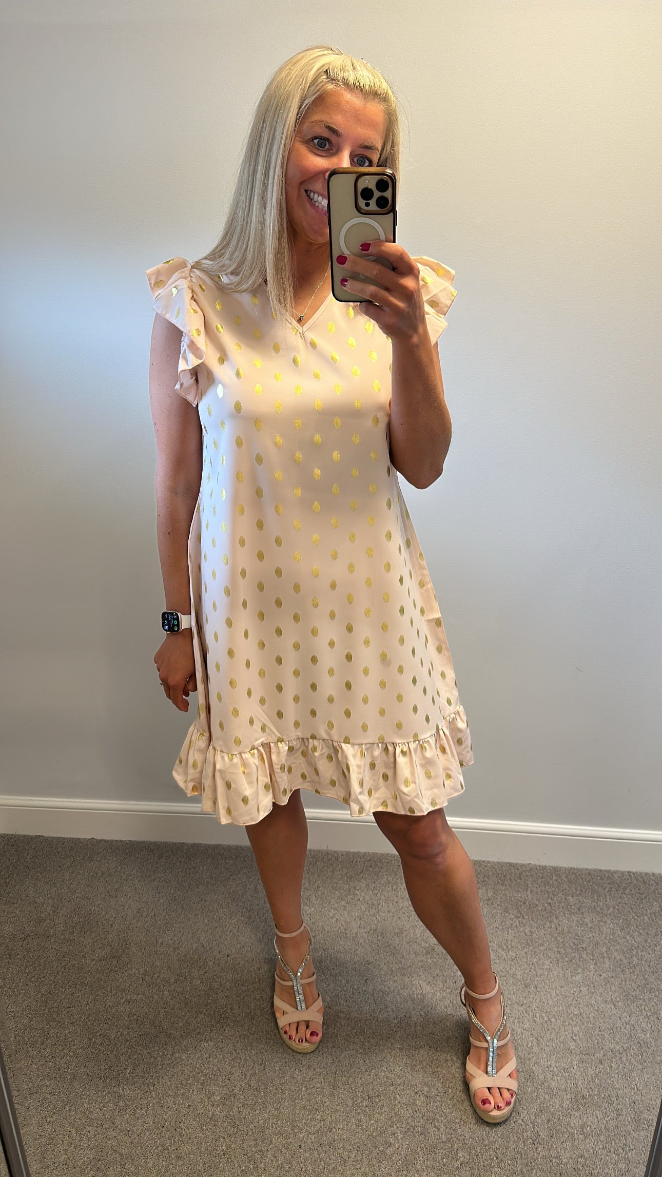 Rose pink and gold dot summer dress onesize fitting upto size 16