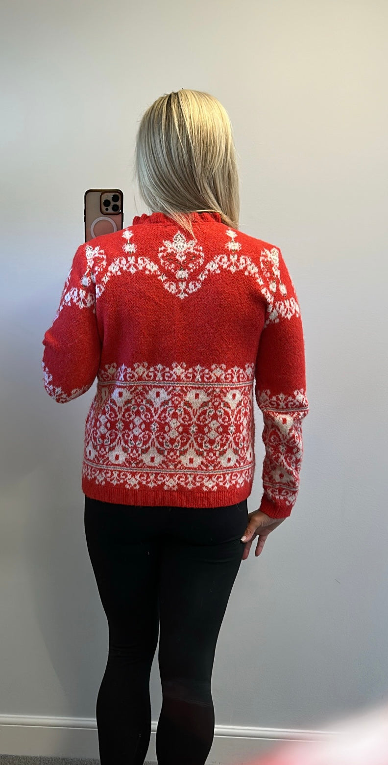Monsoon red knit jumper size M would fit upto size 14
