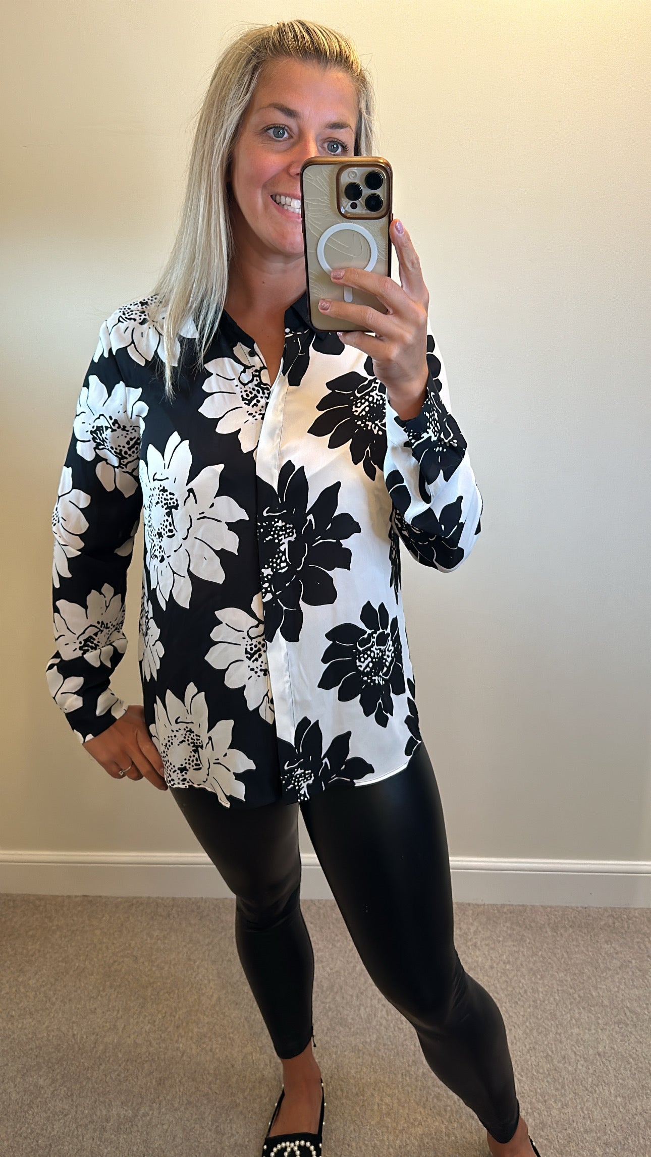 Next white / black floral shirt size 14