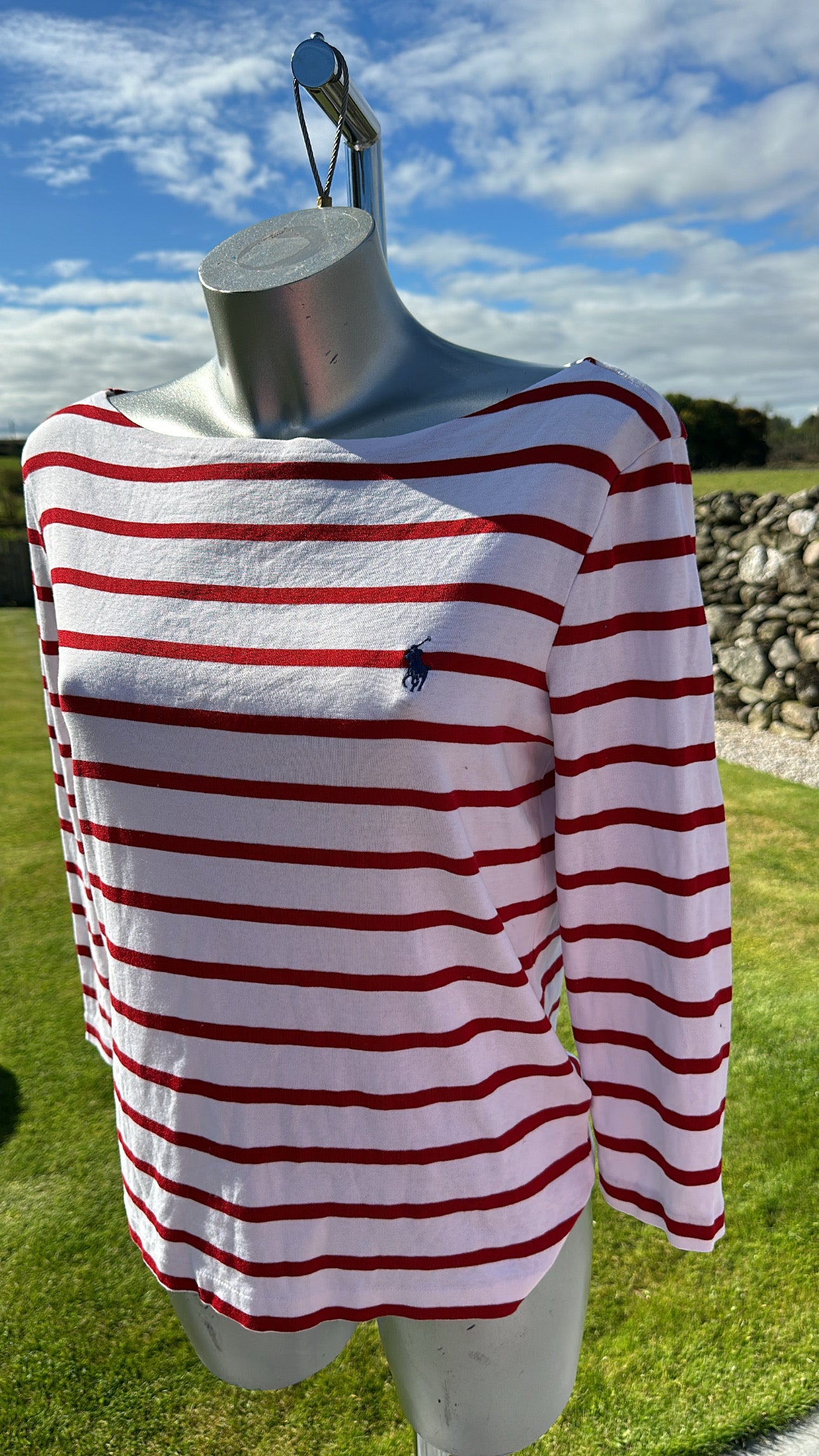 Polo Ralph Lauren red strip long sleeved top size L (upto size 14)