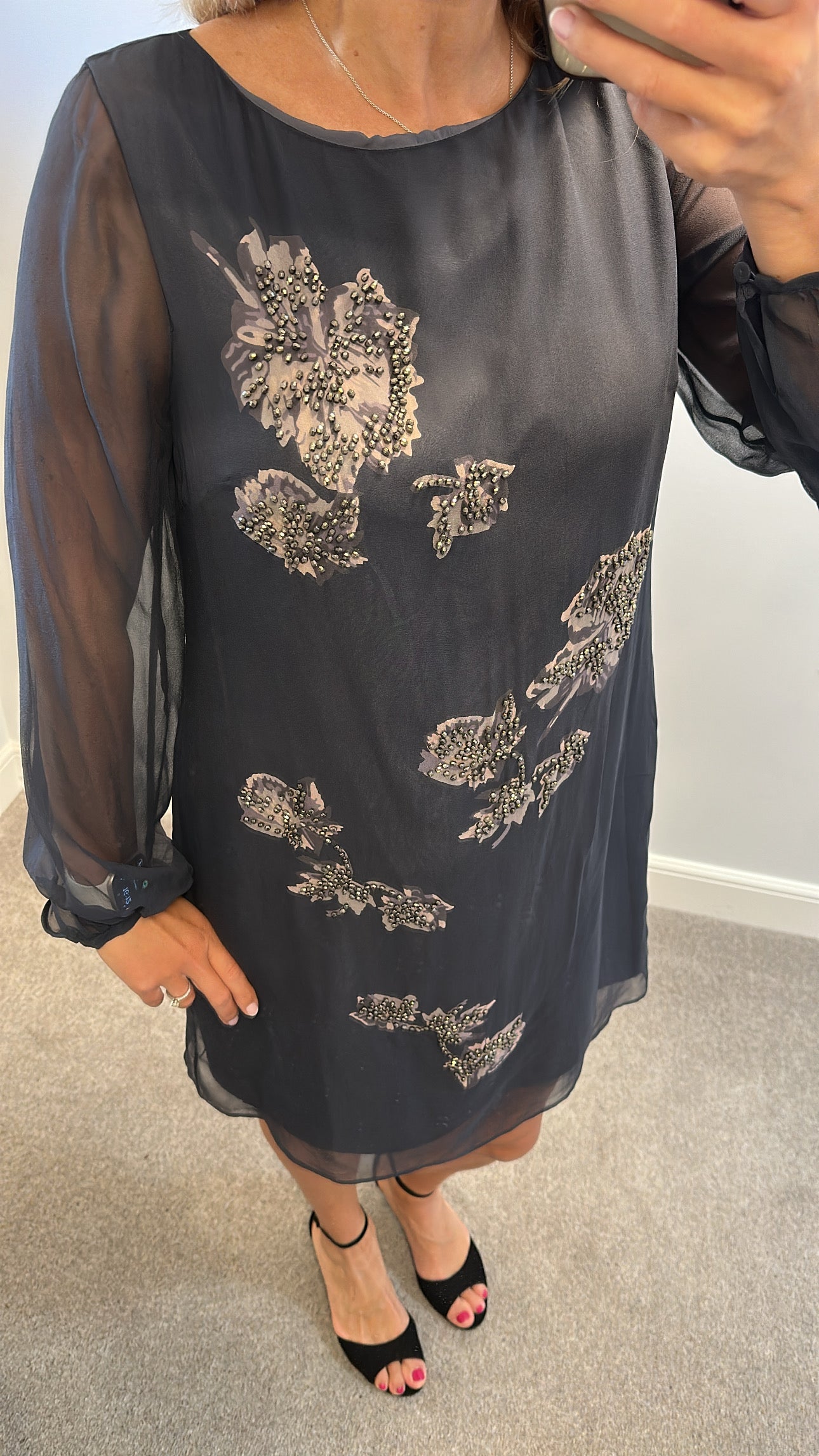 Coast grey floral embellished silk dress size 16
