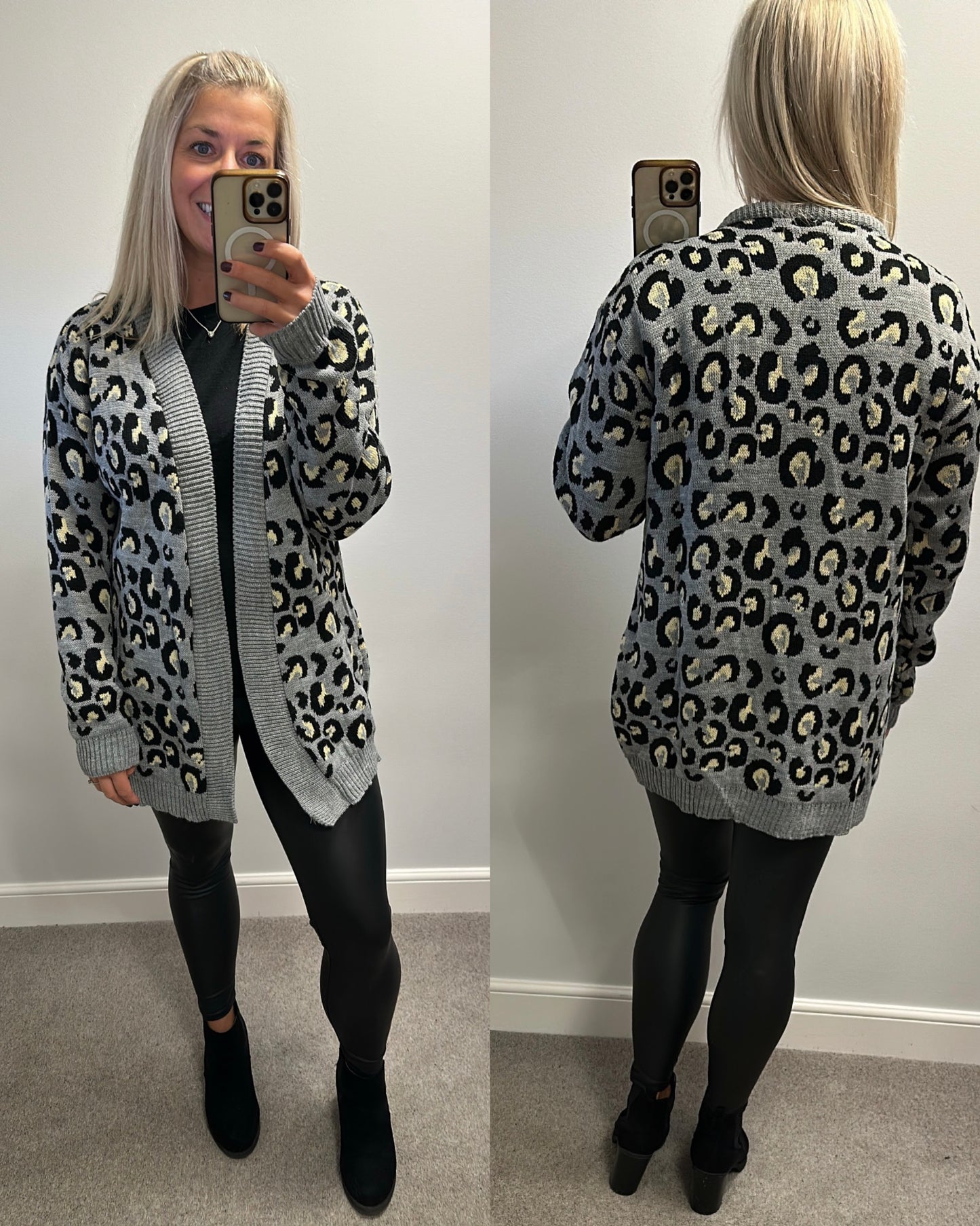 Want that trend Grey animal print cardigan one size fitting upto size 16