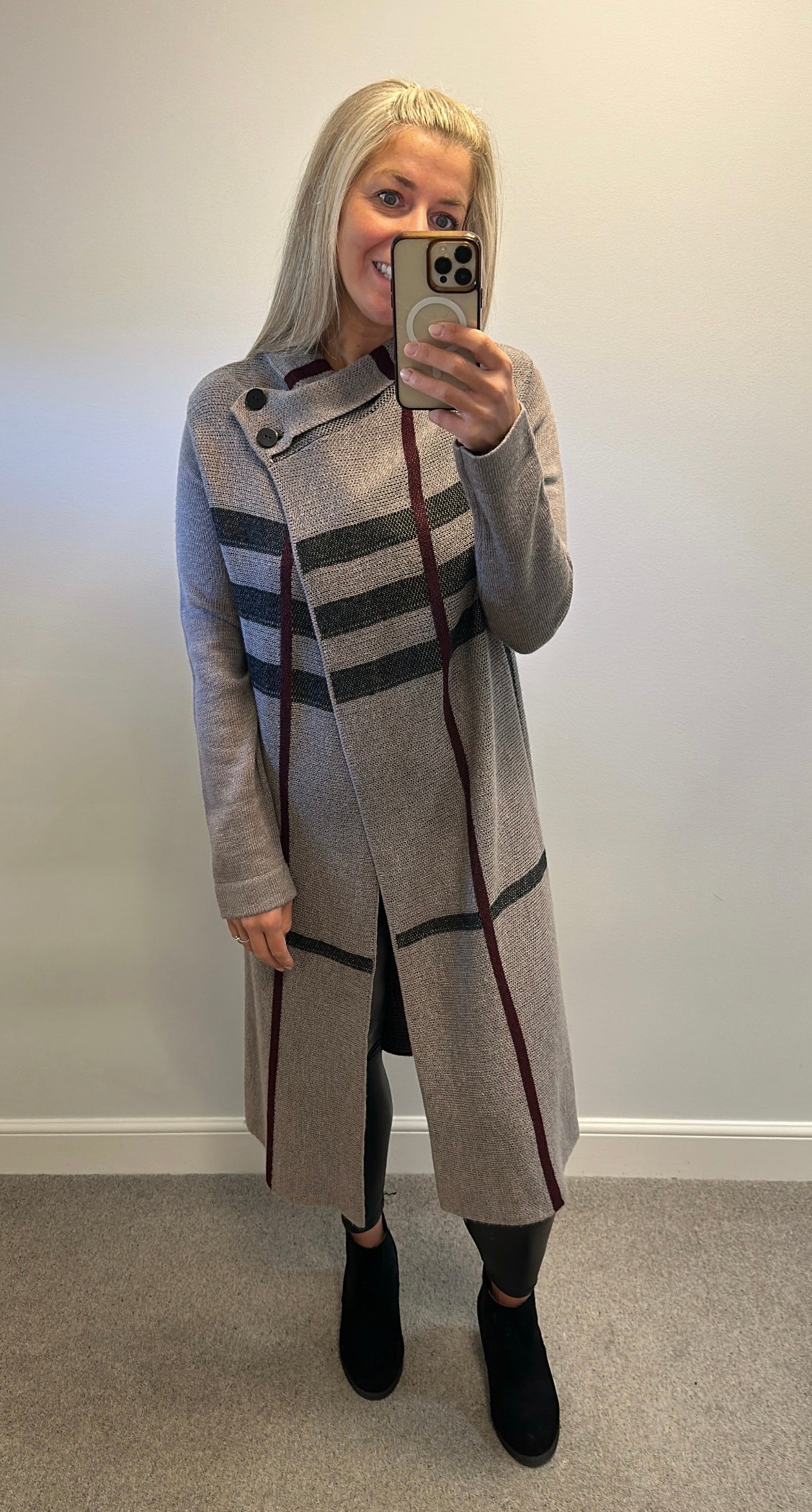 Kaleidoscope taupe check wrap over coat / wool cardigan size 12 but oversized would fit upto size 16