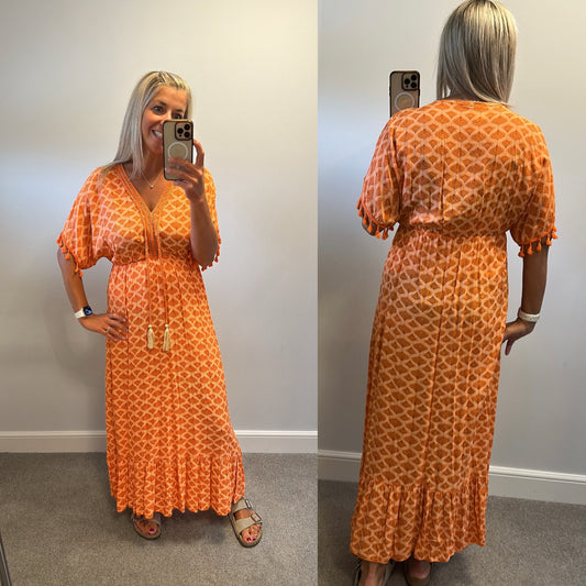 Made in Italy orange print dress one size fitting upto size 14