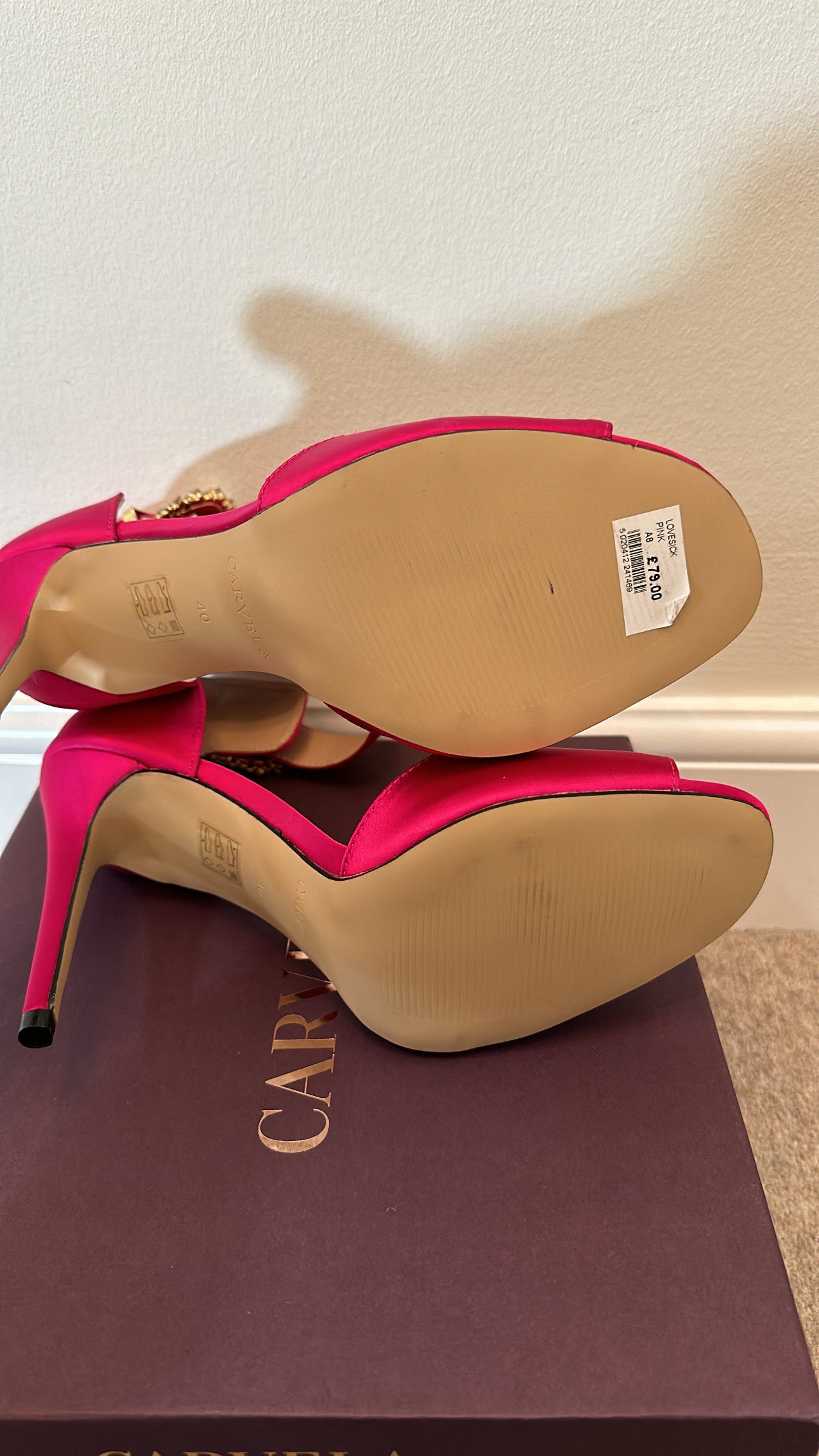 Carvela “Love sick” pink satin occasion shoes size 7 brand new