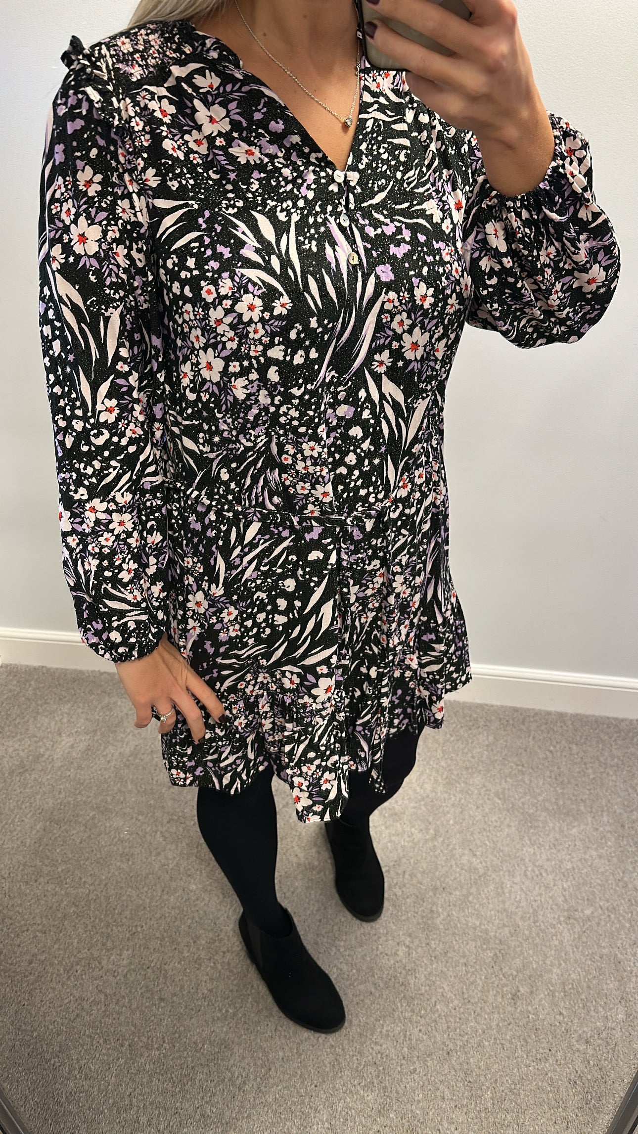 Marks and Spencer’s black / purple floral shimmer dress size 10