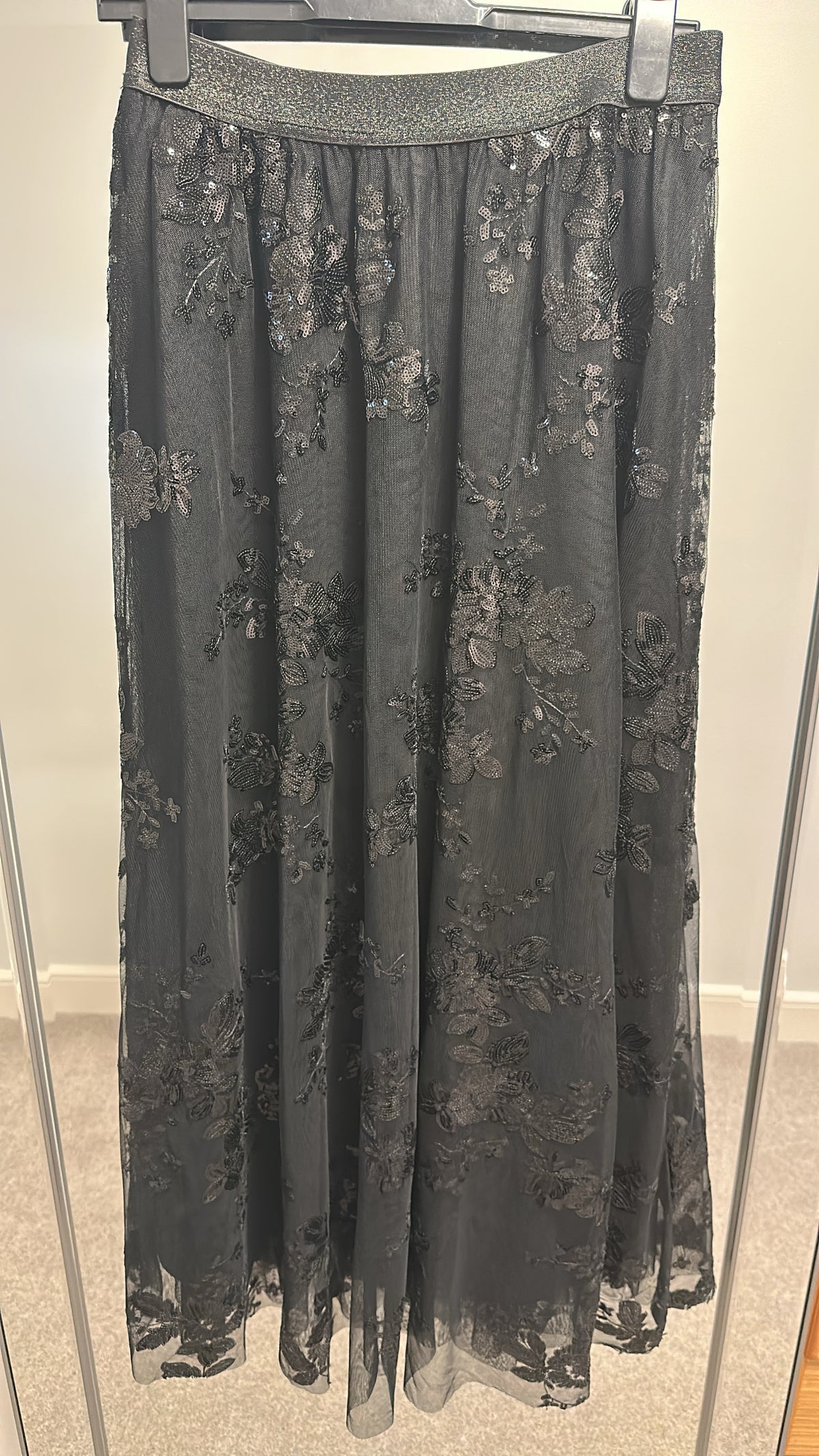 Next black sequin tulle maxi skirt size 14R