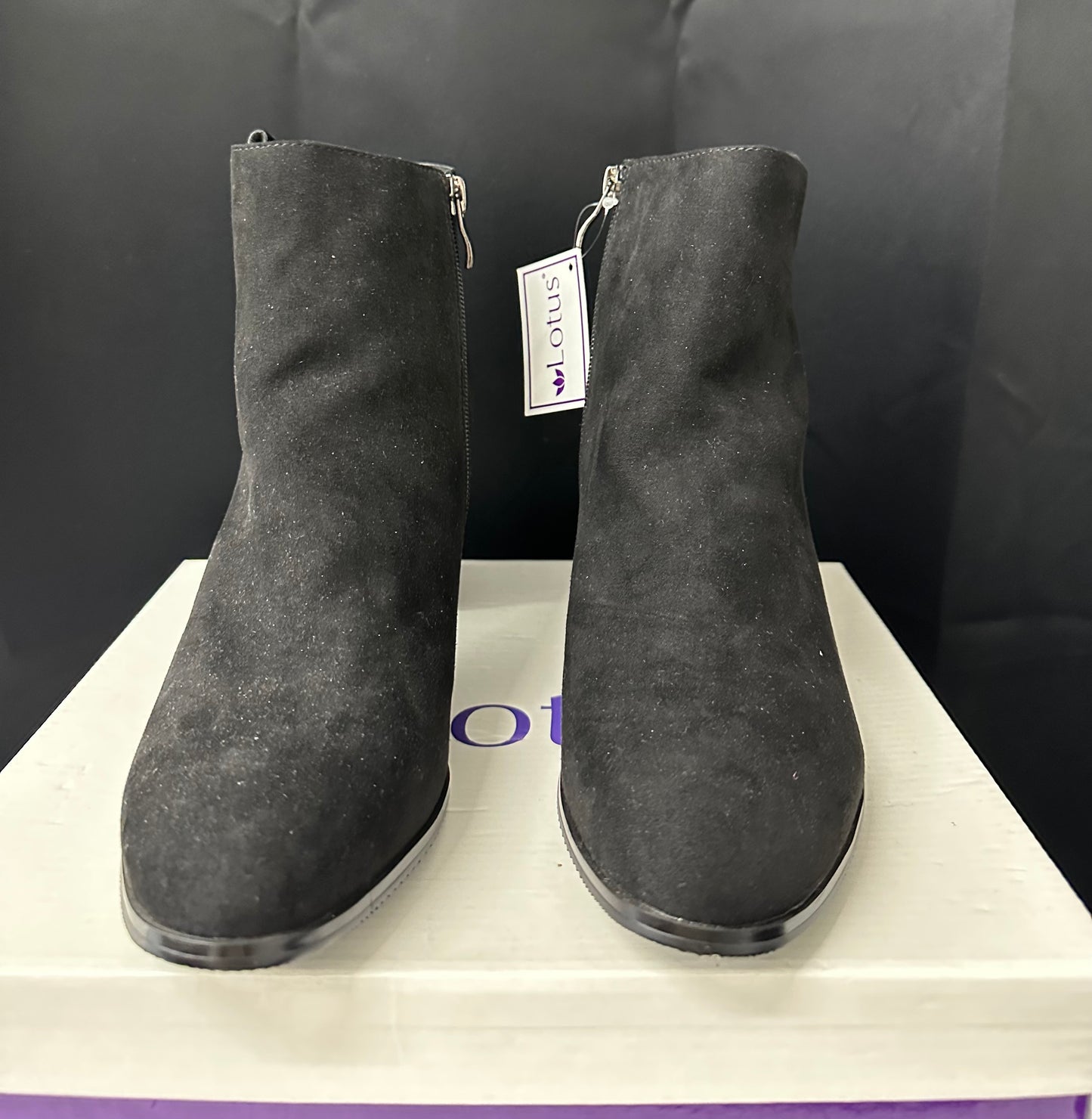 Lotus black diamanté chunky heel boots size 8