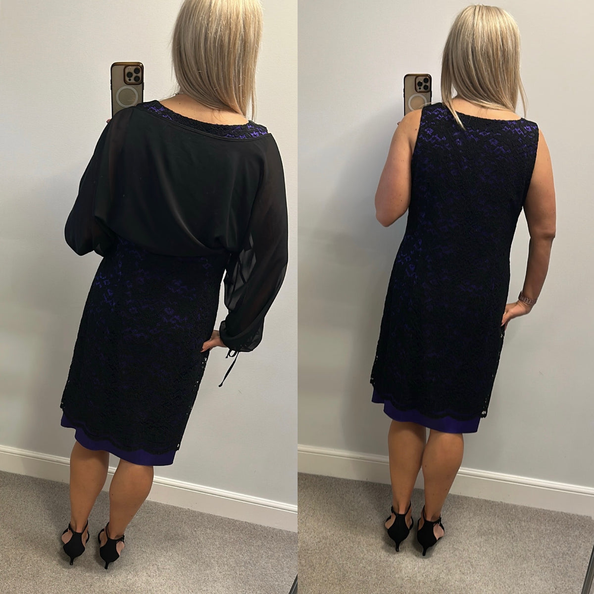 Black and purple lace dress with removable chiffon top size 18
