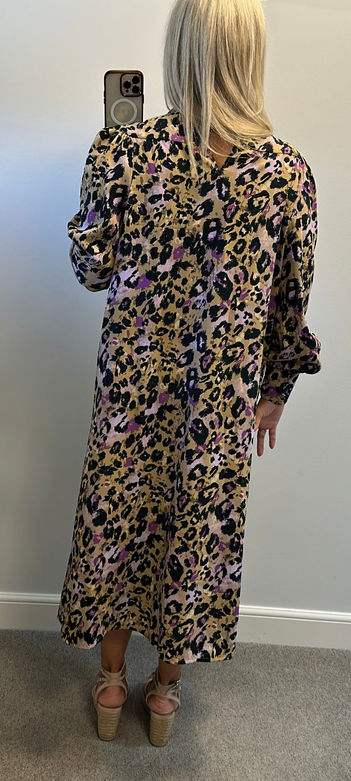 Marks and Spencer beige and purple midi dress size 18