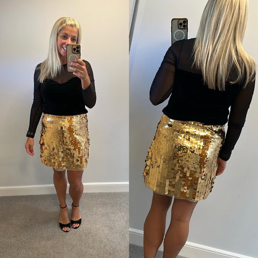 Monsoon gold disc skirt size M