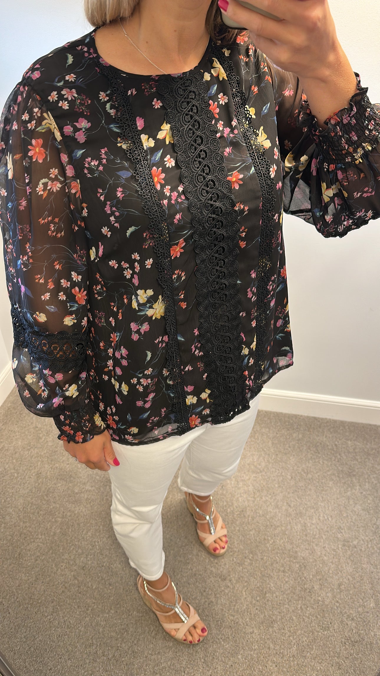Love & Roses black multi coloured floral top size 18