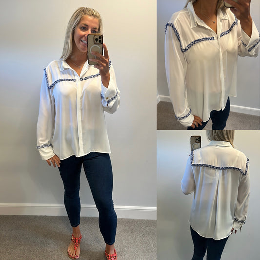 Zara white and blue trim shirt size XL would fit upto size 16