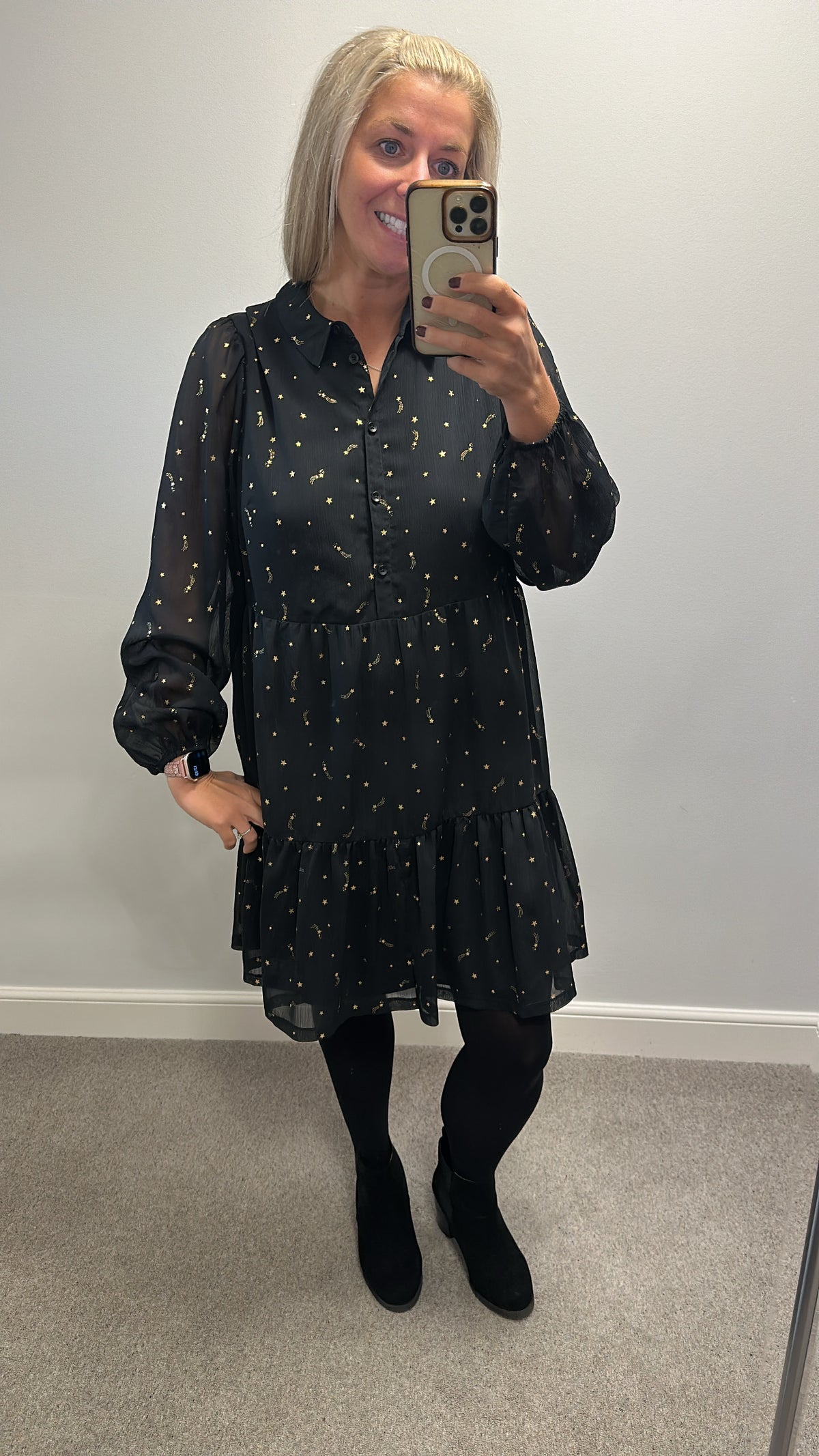 M&S collection black and gold star dress size 16