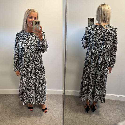 Warehouse black print dress size 16