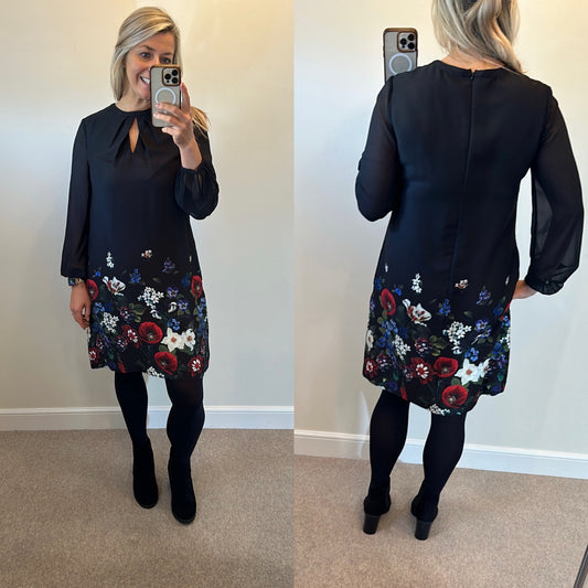 Hobbs black floral dress size 12