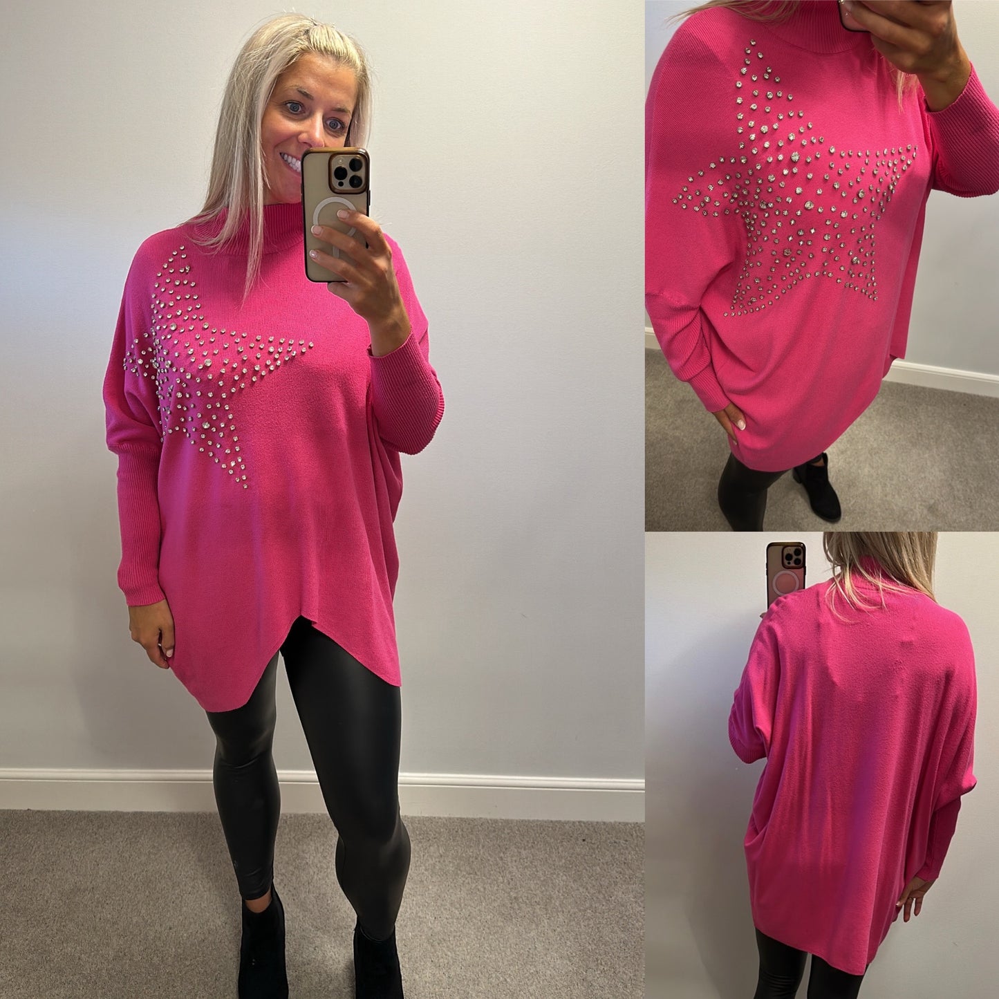 Diverse pink batwing rhinestone star jumper one size fitting upto size 22
