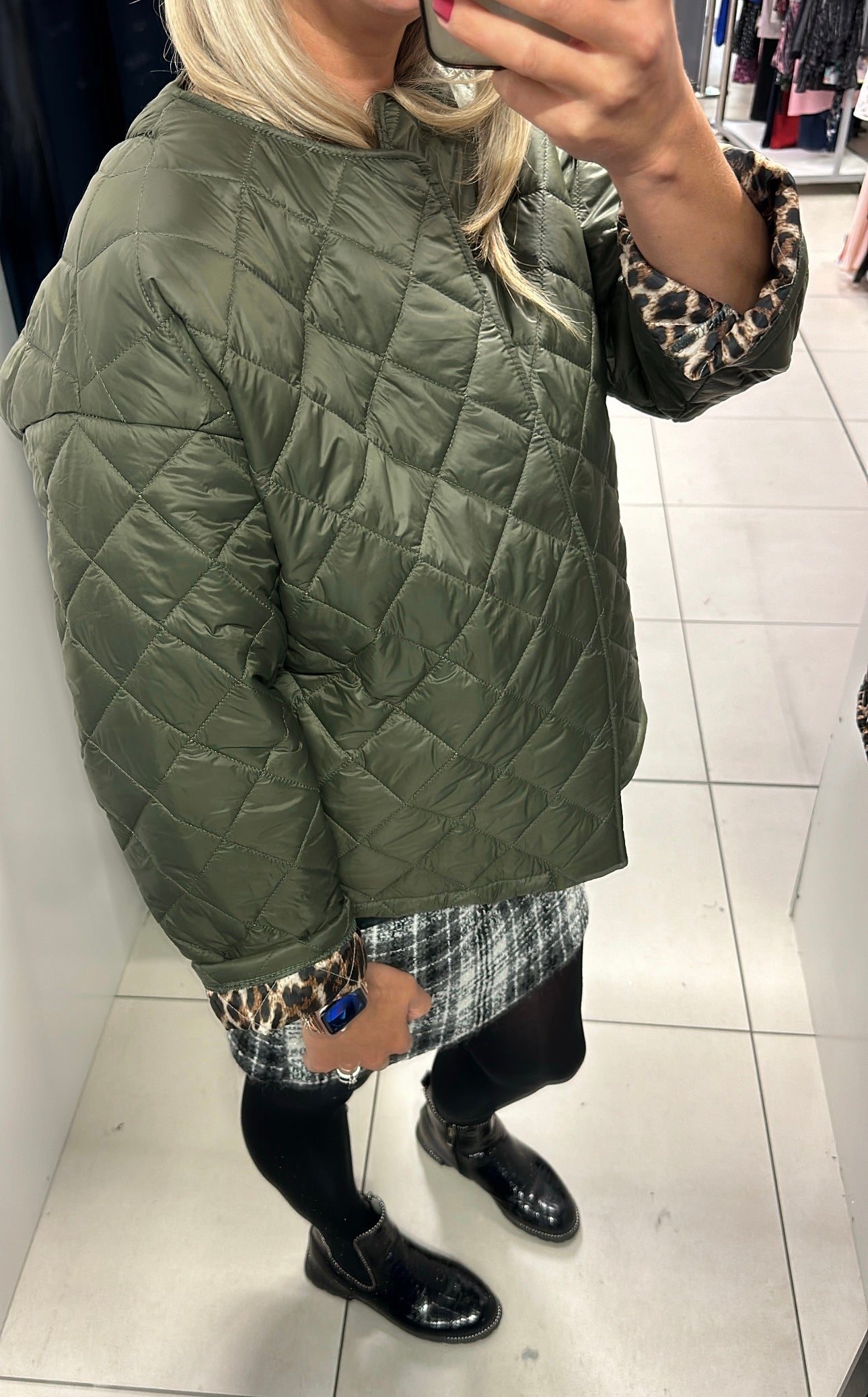 Khaki print quilted jacket One size fit upto size 18