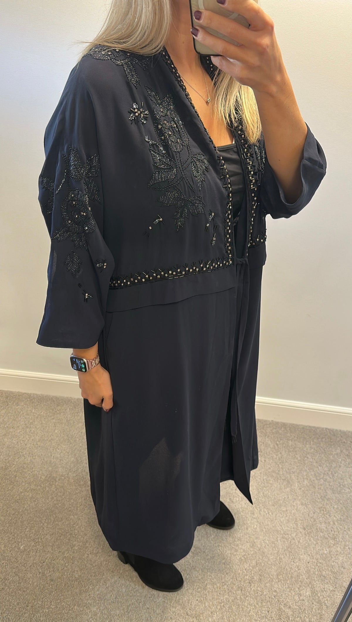 French Connection sheer navy embellished over coat size 12 (oversized would fit upto size 16)