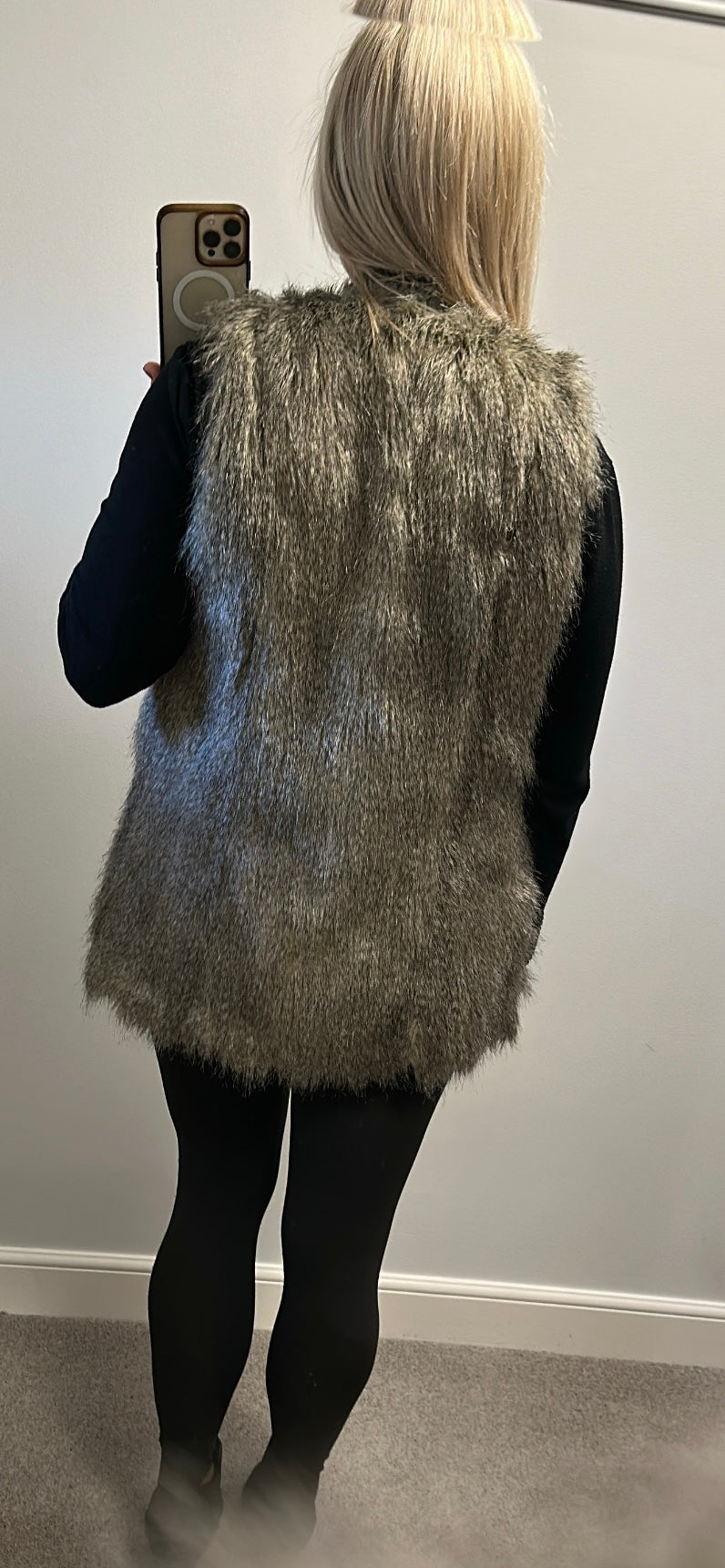 New look grey faux fur gilet size 10