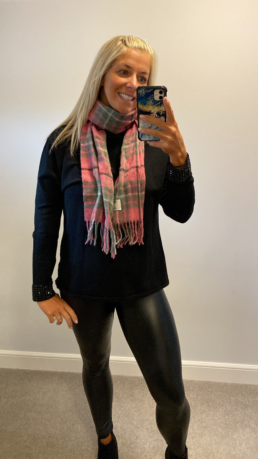 “Edinburgh” pink tartan lambs wool scarf