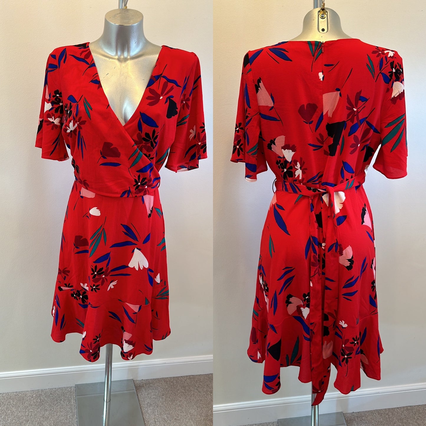 Sosander red floral dress size 12