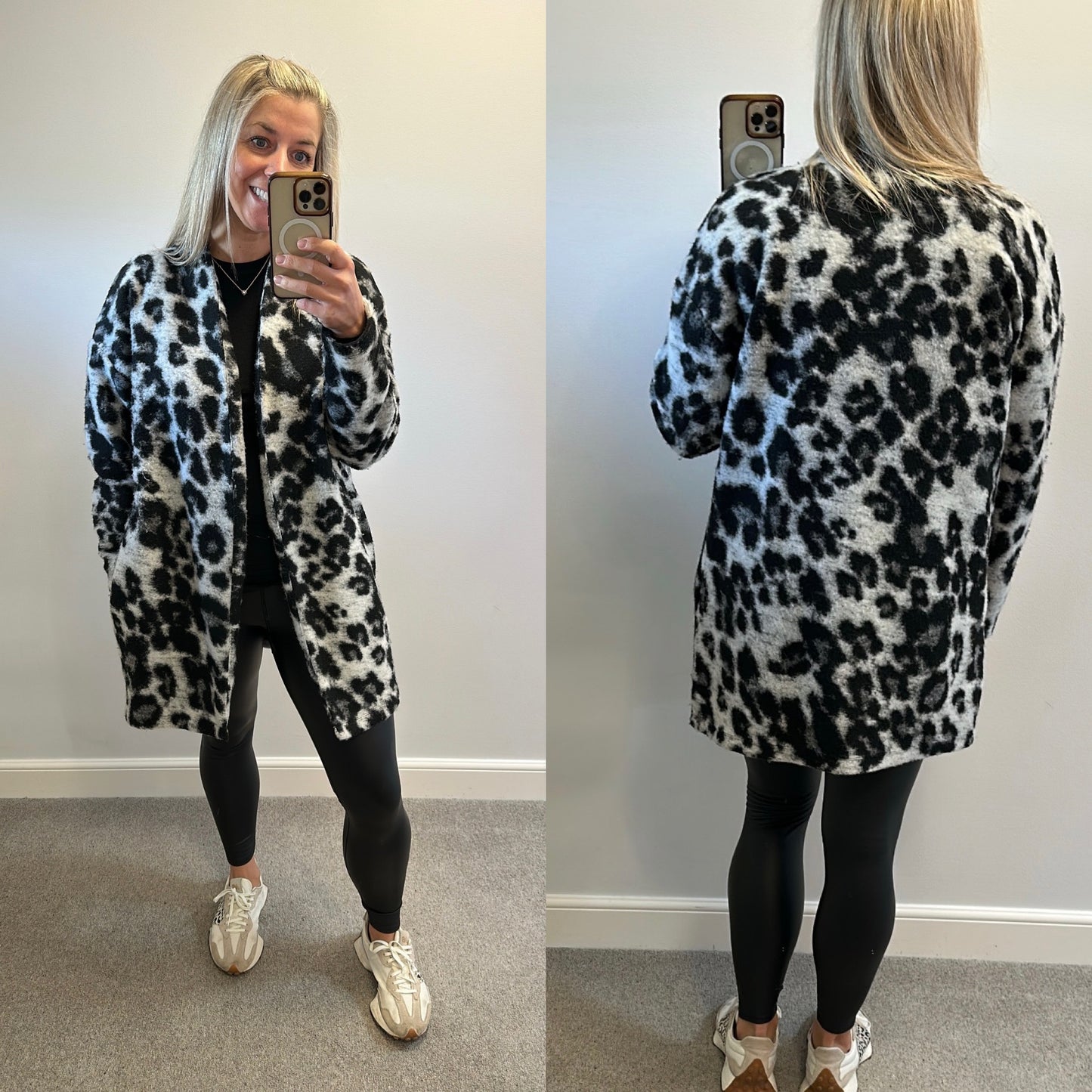 M&S collection grey and black print cosy cardigan size 16
