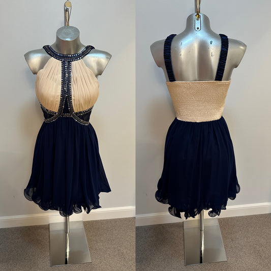 Little mistress navy and cream sequin dress small size 12