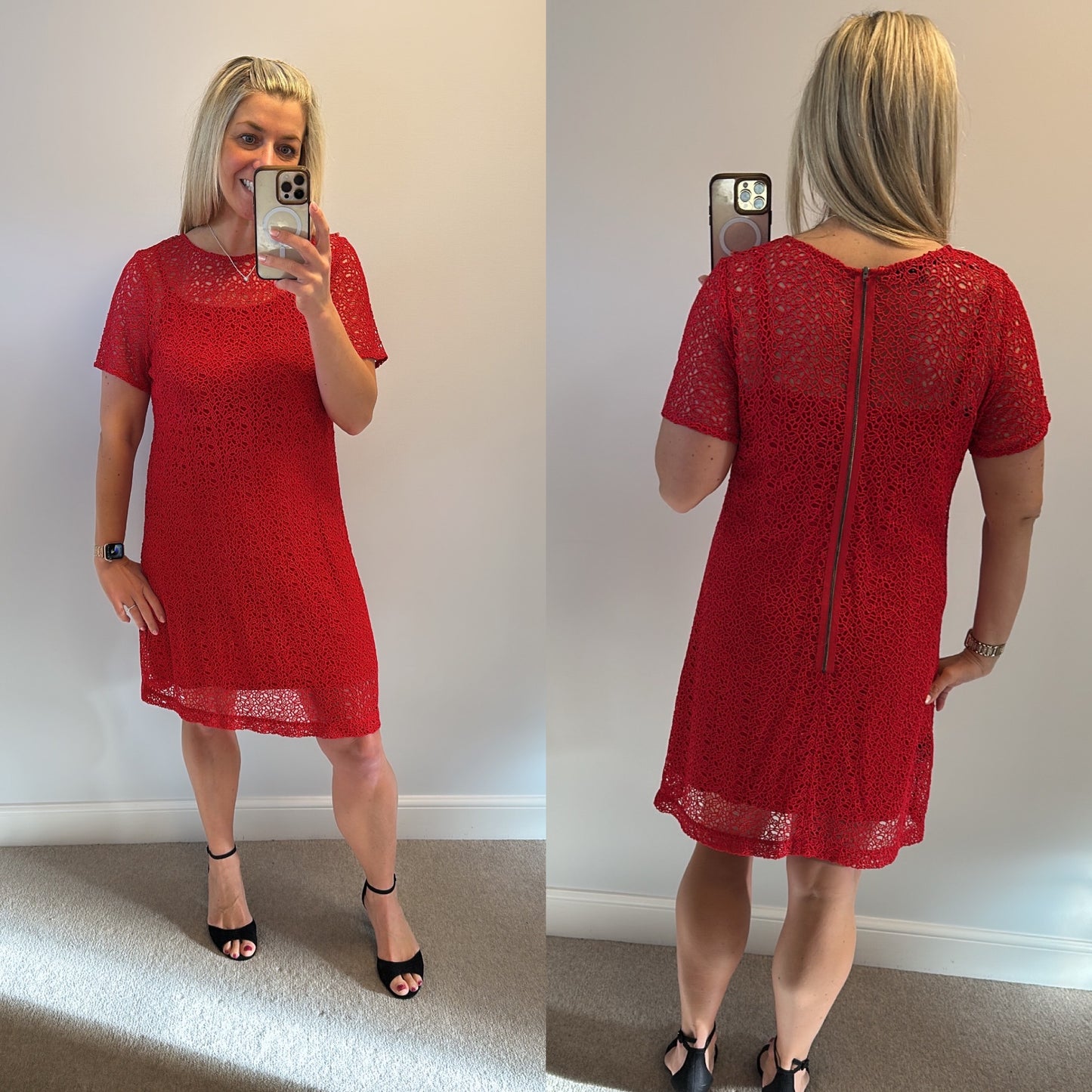 Coast red lace dress size 16