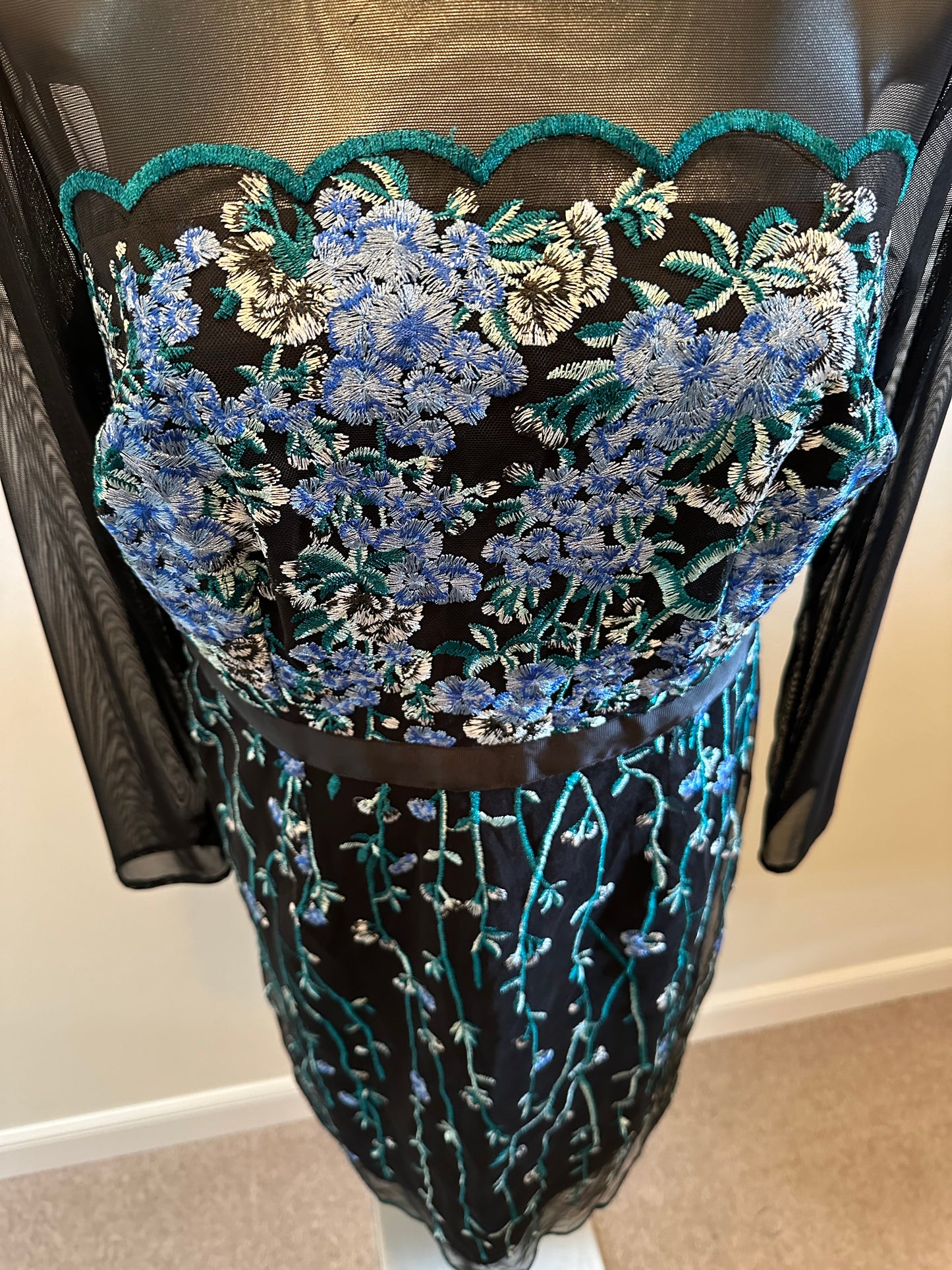 One by kaleidoscope black and blue floral embroidered dress size 12