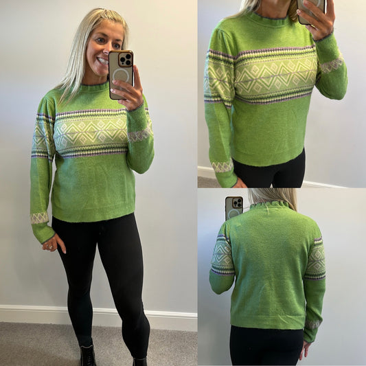 Monsoon green knit jumper size M would fit upto size 14