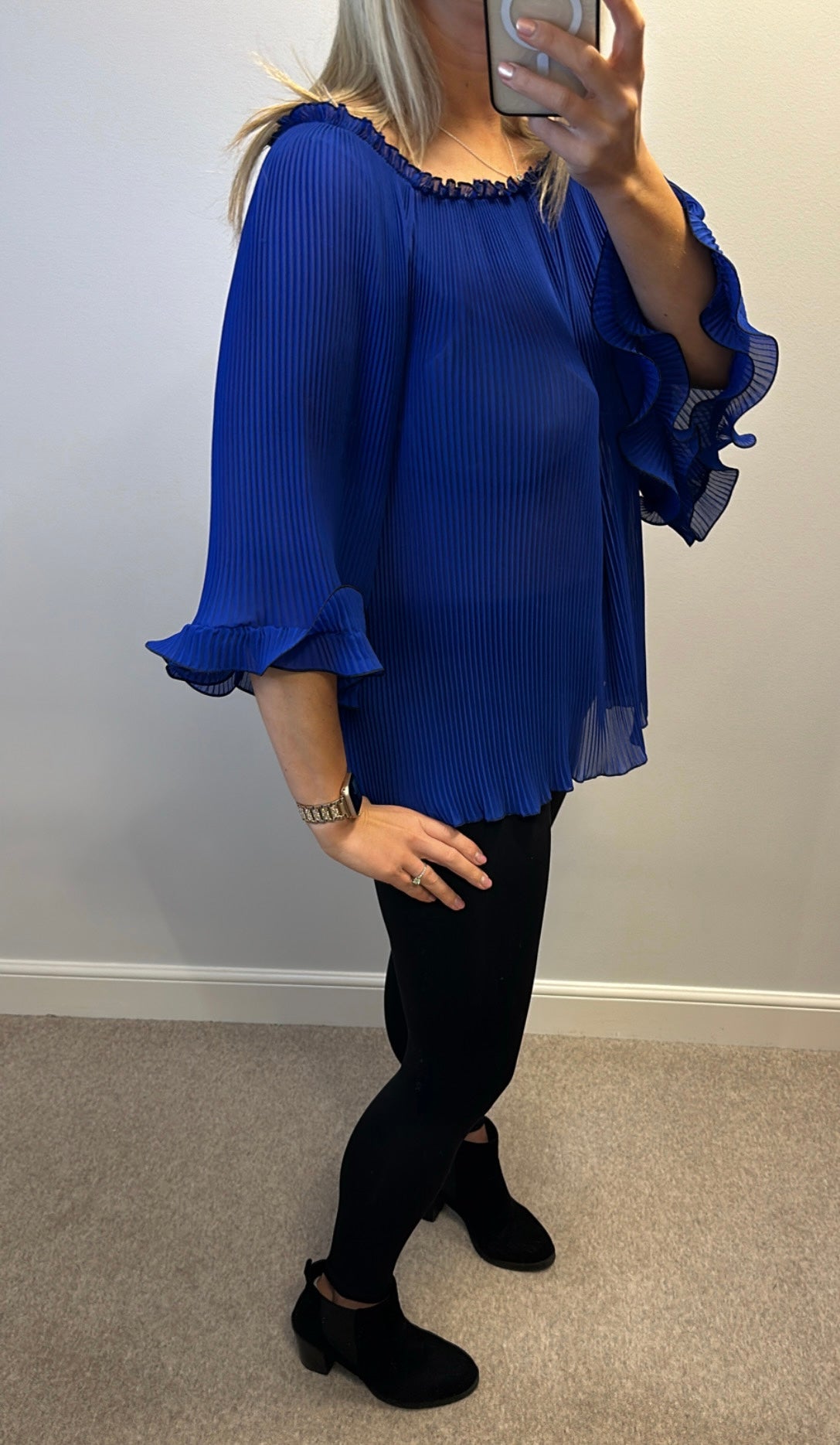 Quiz blue pleated ruffle top size M would fit upto size 18