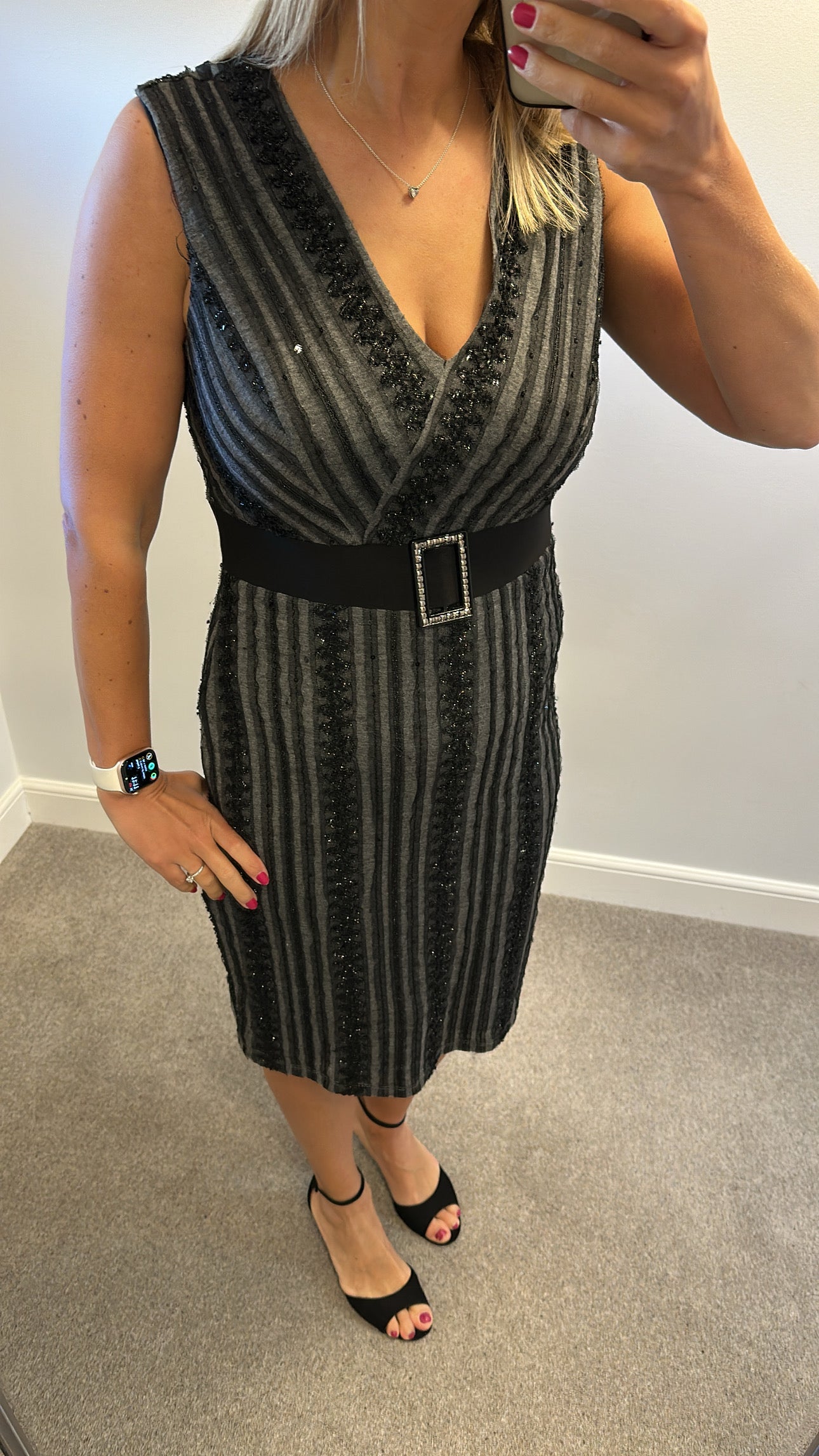 Frank Lyman black and grey embellished dress with bolero size 12