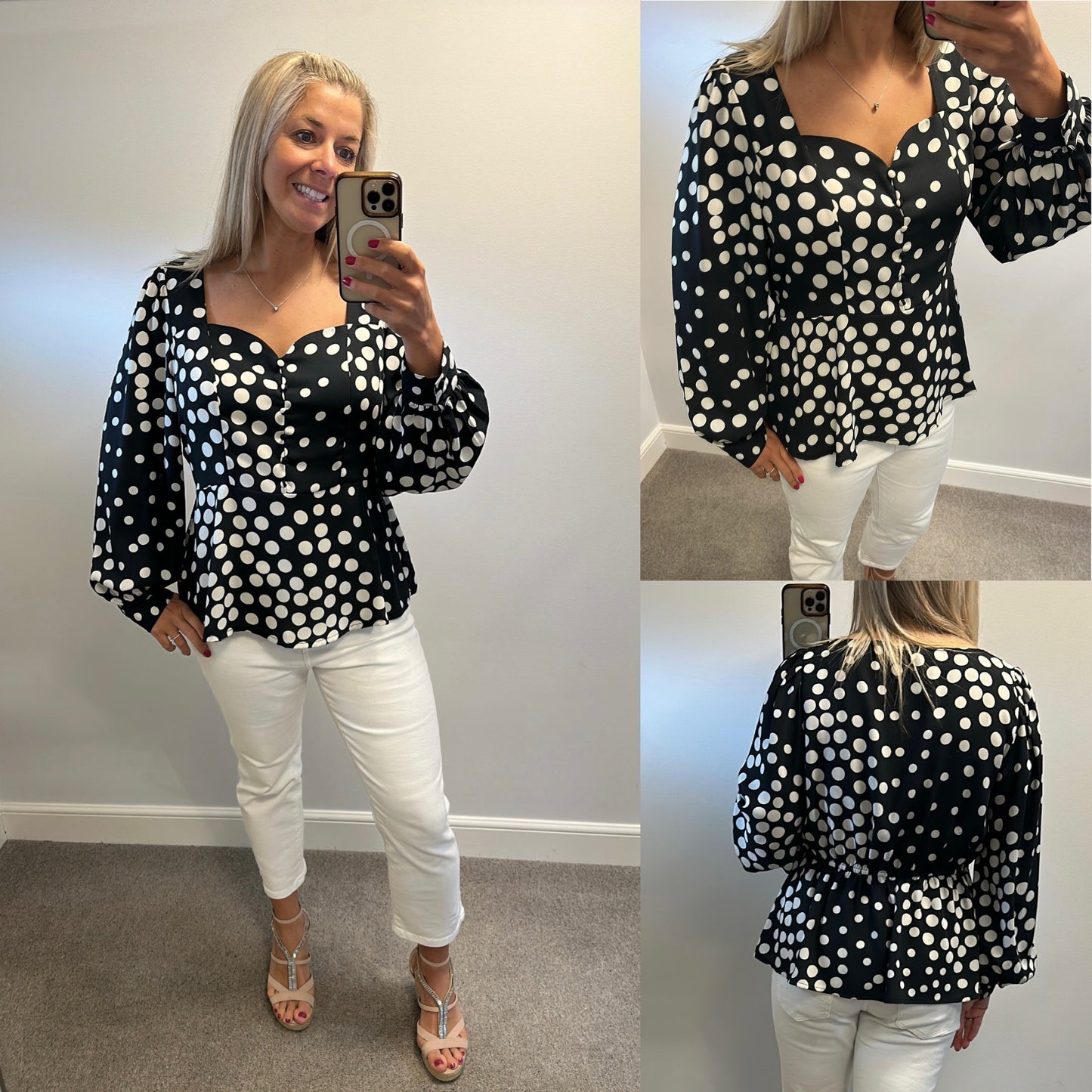 Dorothy Perkins black polka dot top size 18