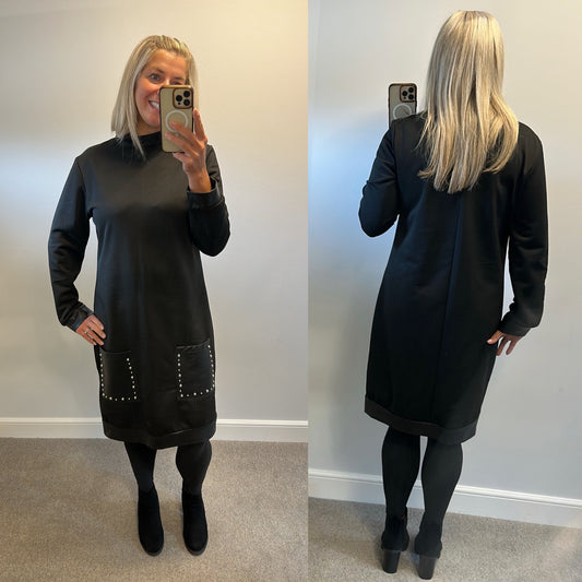 Black dress with leather style studded pockets XL would fit upto size 16