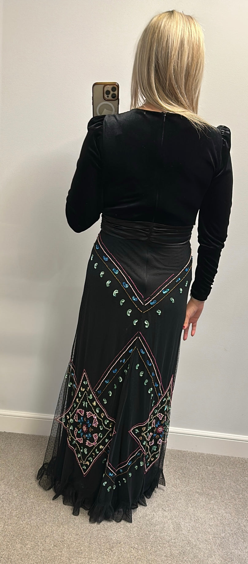 Monsoon black velvet embellished sequin sparkly dress size 14